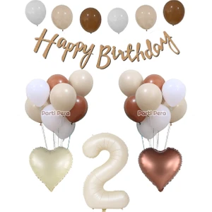 Parti Pera Kraft Happy Birthday Yazı Retro Kalp Folyo Balon Doğum Günü Seti