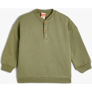 Düğmeli Sweatshirt Uzun Kollu Pamuklu