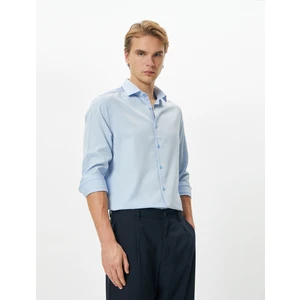 Klasik Gömlek Yarım Italyan Yaka Düğmeli Uzun Kollu