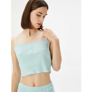Crop Pijama Üstü Askılı Düğme Detaylı Fitilli