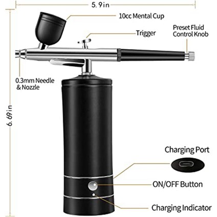 Sunshinee Şarj Edilebilir Akülü Airbrush Kompresörü, 30PSI Seti - Siyah (Yurt Dışından) fırsatları