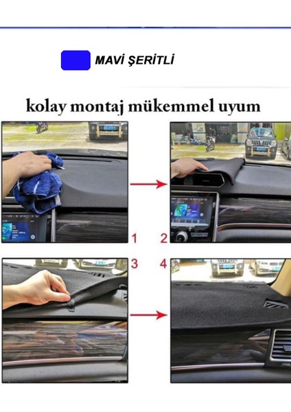 Renault Clıo Alıze 3D Torpido Koruma - Ön Göğüs Kaplama - Mavi Şerit