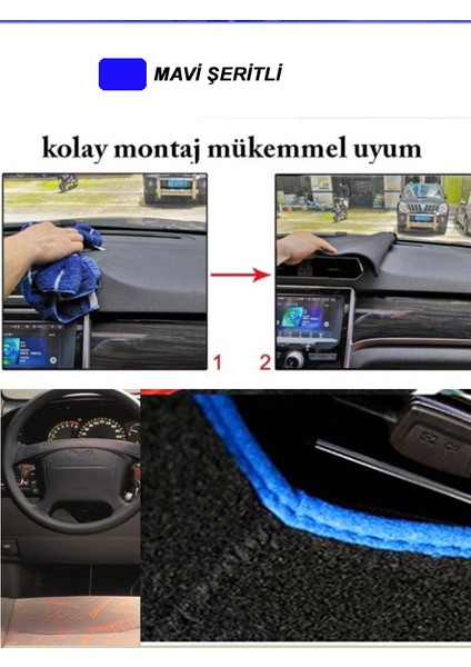 Renault Clıo Alıze 3D Torpido Koruma - Ön Göğüs Kaplama - Mavi Şerit