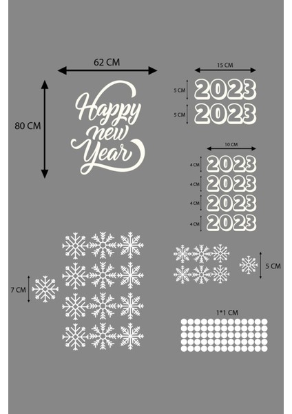 Yılbaşı Happy New Year Sticker Çıkartma Süsü Yeni Yıl Süsü Parti Cam Süsü Noel Ağacı Kar Tanesi 2023