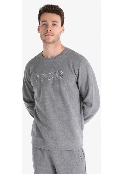 Regular Fit Yazı Baskılı Antrasit Erkek Sweatshirt