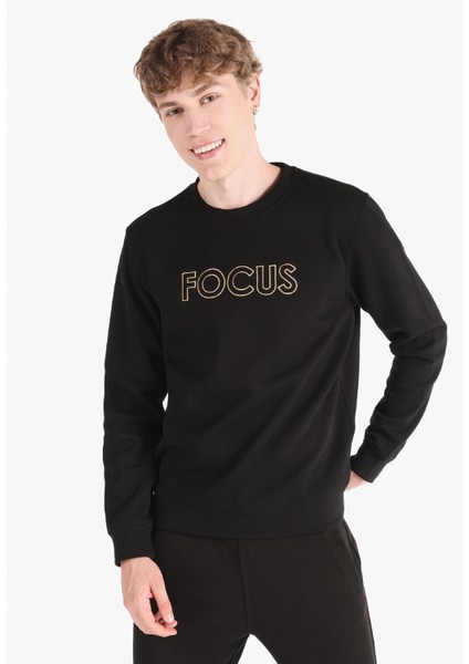 Regular Fit Baskılı Siyah Erkek Sweatshirt