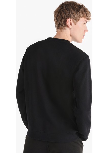 Regular Fit Baskılı Siyah Erkek Sweatshirt