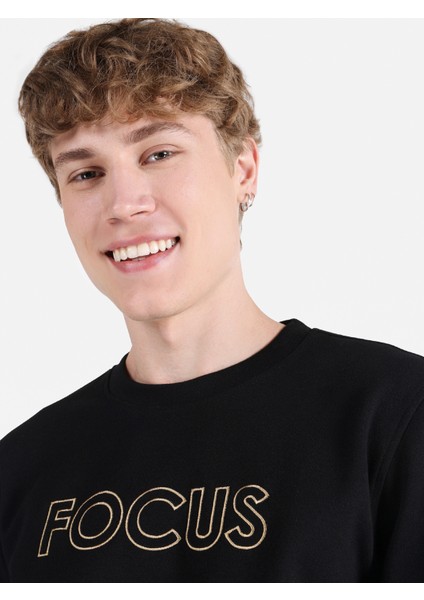 Regular Fit Baskılı Siyah Erkek Sweatshirt