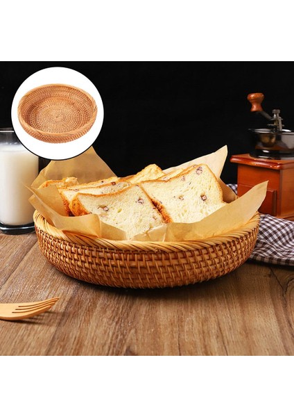 Hasır El Dokuma Yuvarlak Sebze Rattan Tepsi Düzenleyici 25X5CM (Yurt Dışından)