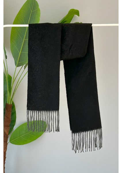 Püsküllü Buklet Atkı Şal 45X200 cm 1285 Siyah
