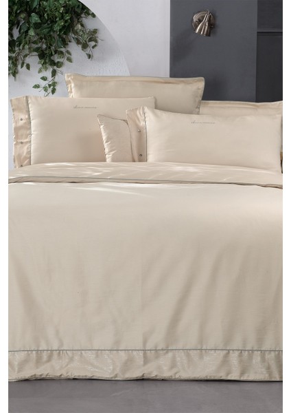 Voronej Krem Çift Kişilik Pamuk Saten 300 Tc Nevresim Takımı