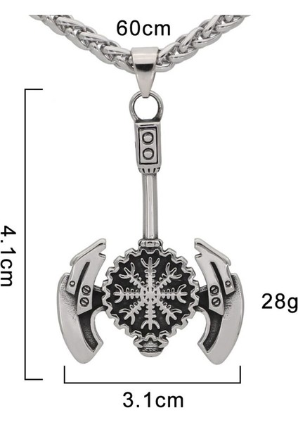 Vegvisir Işlemeli Savaşçı Baltası & Örgü Zincir 316L Çelik Erkek Kolye indirimleri