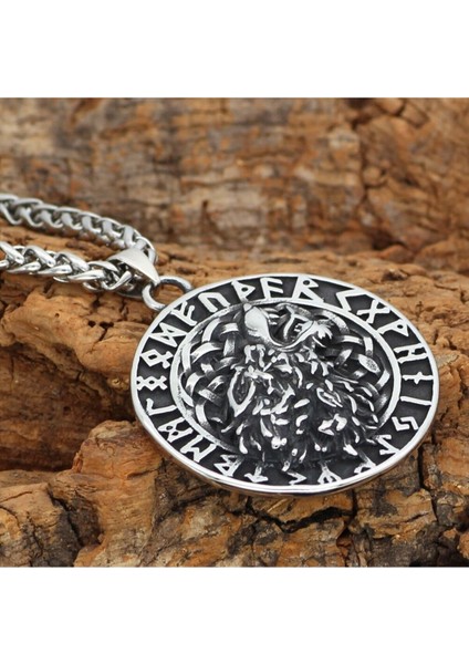 Fenrir Odin Nordik Kurt Geri & Freki Runik Sembollü Iskandinav 316L Çelik Erkek Kolye fiyatları