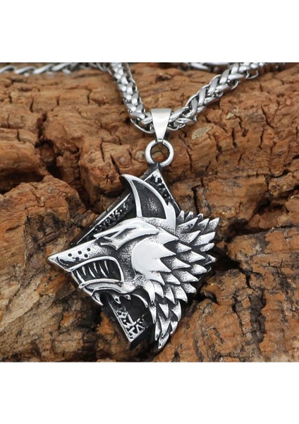 Kurt Fenrir Odin Iskandinav Geri & Freki Örgü Zincir 316L Çelik Erkek Kolye