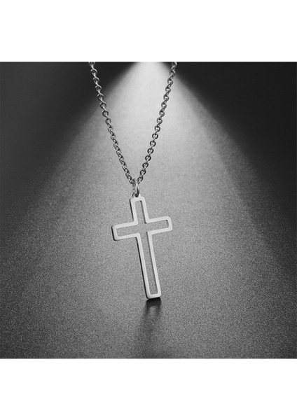 Klasik Haç Ince Tasarım Çarmıh Kadın Çelik Kolye