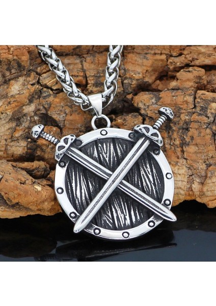 Shield & Sword Thor Iskandinav Kılıç & Kalkan Runik 316L Çelik Erkek Kolye