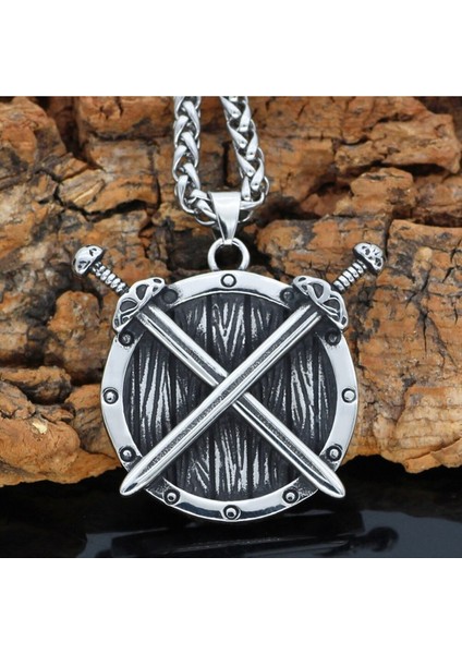 Shield & Sword Thor Iskandinav Kılıç & Kalkan Runik 316L Çelik Erkek Kolye