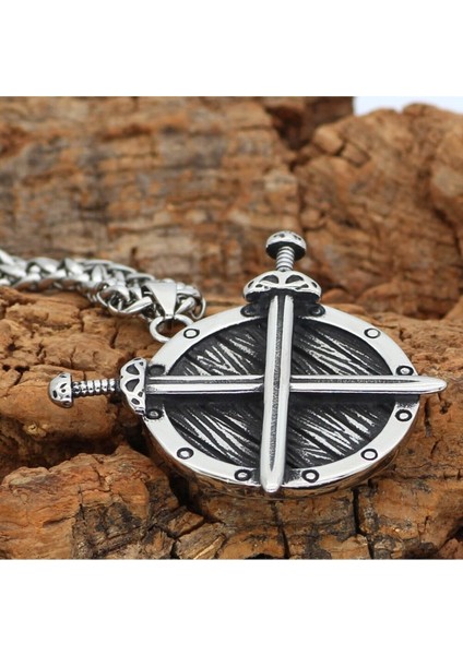 Shield & Sword Thor Iskandinav Kılıç & Kalkan Runik 316L Çelik Erkek Kolye
