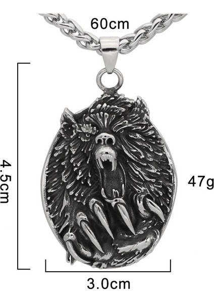 Kurt Fenrir Pençe Runik Iskandinav Odin Valhalla Nordik Geri & Freki 316L Çelik Erkek Kolye