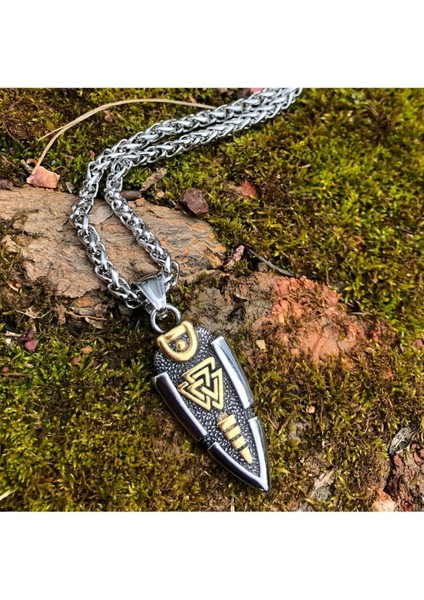 Valknut Işlemeli Çift Taraflı Ok Ucu Erkek 316L Çelik Kolye fiyatları