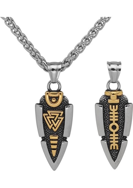 Valknut Işlemeli Çift Taraflı Ok Ucu Erkek 316L Çelik Kolye modelleri