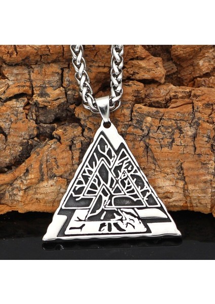 Tree Of Life Triangle Yggdrasil Üçgen Yaşam Ağacı 316L Çelik Erkek Kolye