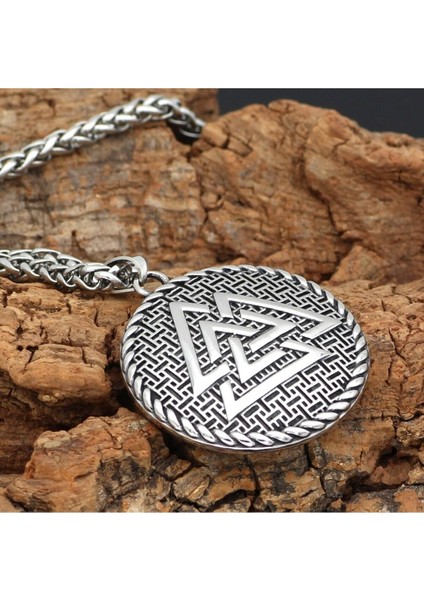 Valknut Thor Shield Iskandinav Motifli Kalkan Örgü Zincir 316L Çelik Erkek Kolye
