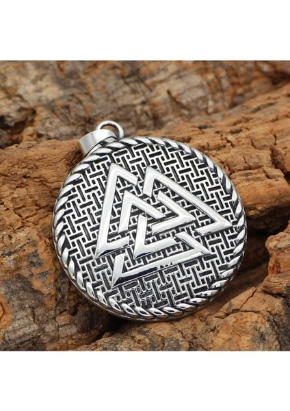 Valknut Thor Shield Iskandinav Motifli Kalkan Örgü Zincir 316L Çelik Erkek Kolye