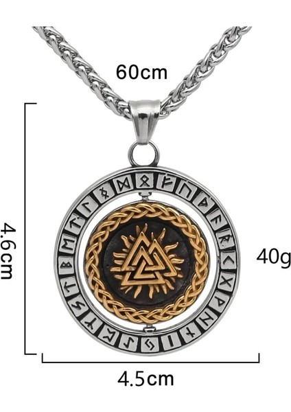 Valknut Thor Runik Sembollü Dönen Madalyon Odin Çift Taraflı 316L Çelik Erkek Kolye