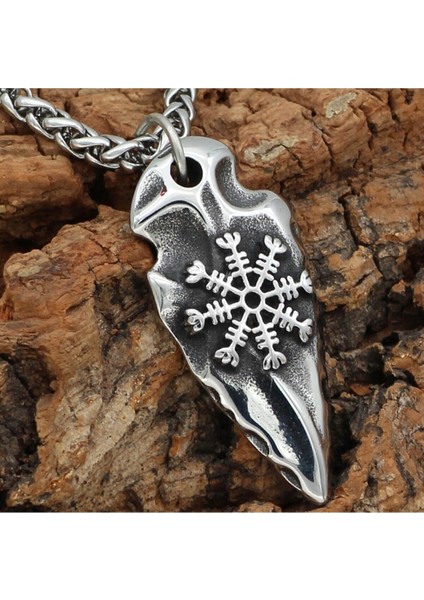 Pusulası Odin Vegvisir Işlemeli Ok Ucu 316L Çelik Erkek Kolye