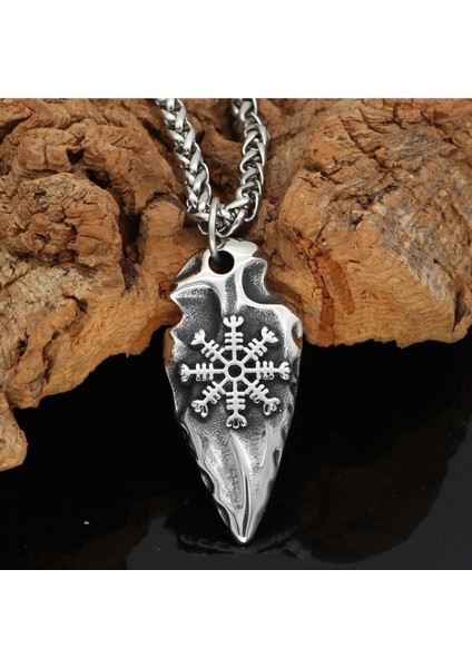 Pusulası Odin Vegvisir Işlemeli Ok Ucu 316L Çelik Erkek Kolye fiyatları
