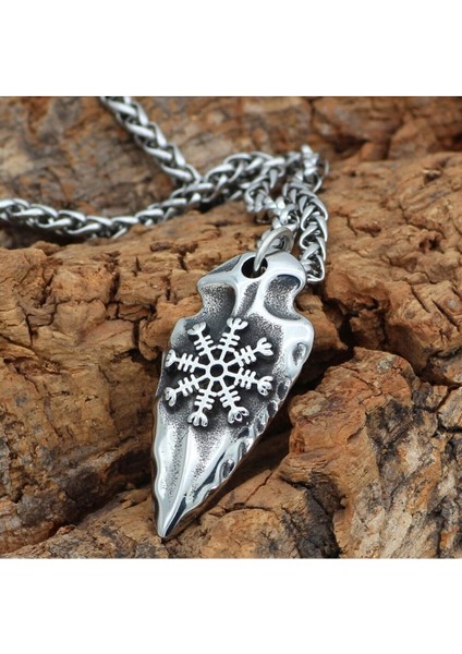 Pusulası Odin Vegvisir Işlemeli Ok Ucu 316L Çelik Erkek Kolye modelleri