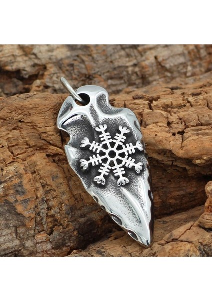 Pusulası Odin Vegvisir Işlemeli Ok Ucu 316L Çelik Erkek Kolye indirimleri