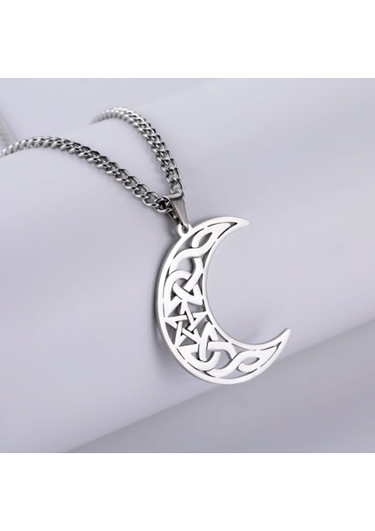 Pentagram & Moon Nordik Tribal Desenli Ay Tasarım Witchcraft Kadın Çelik Kolye fırsatları