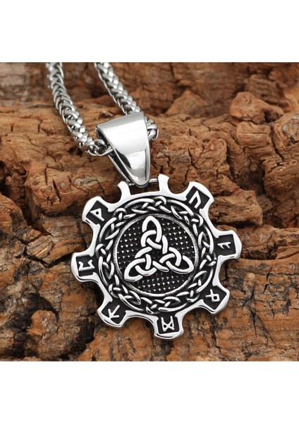 Valknut Nordik Motifli Triquetra Runik Yazılı 316L Çelik Erkek Kolye fiyatları