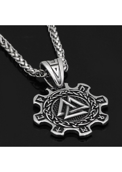 Valknut Nordik Motifli Triquetra Runik Yazılı 316L Çelik Erkek Kolye modelleri