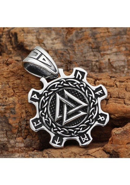 Valknut Nordik Motifli Triquetra Runik Yazılı 316L Çelik Erkek Kolye indirimleri