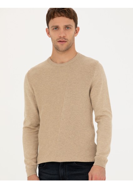 Erkek Bej Slim Fit Bisiklet Yaka Triko Kazak 50281823-VR011 modelleri