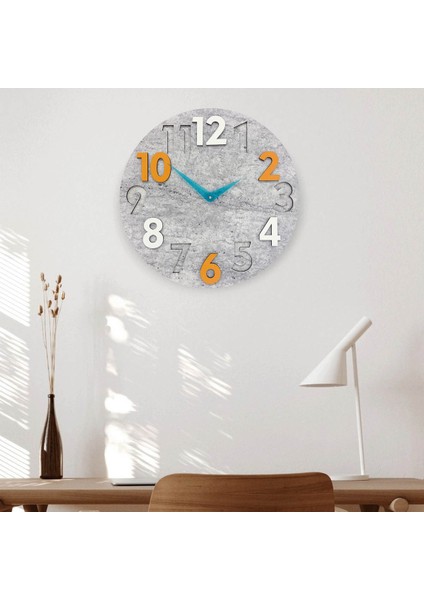 Modern Yuvarlak Gri Desen Turuncu Beyaz 40 cm Duvar Saati