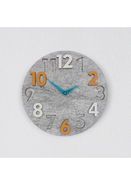 Modern Yuvarlak Gri Desen Turuncu Beyaz 40 cm Duvar Saati
