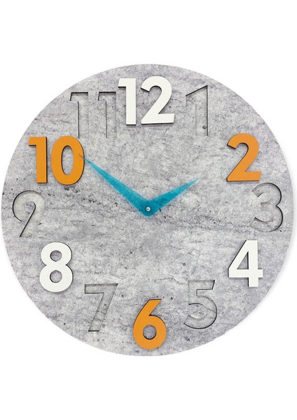 Modern Yuvarlak Gri Desen Turuncu Beyaz 40 cm Duvar Saati