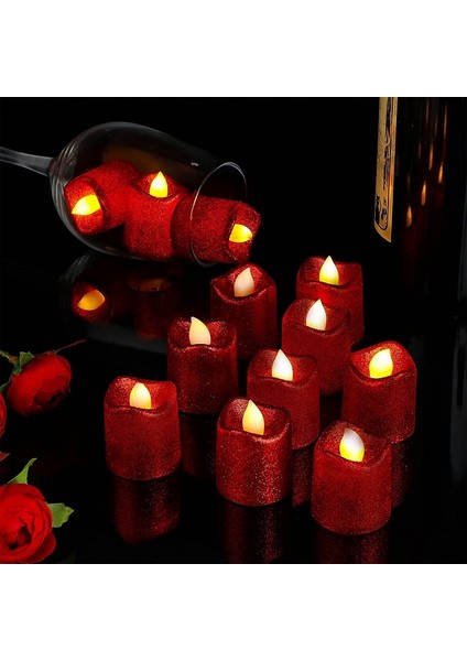 Yılbaşı Mumları 12 Adet Simli LED Işıklı Mum Kırmızı Gold Gümüş LED Mum Işıklı Mum Gün Işığı Işıklı