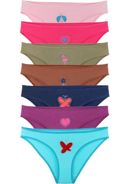 Kadın Pamuklu Taş Baskılı 7 Li Slip Külot Set - KTS2088