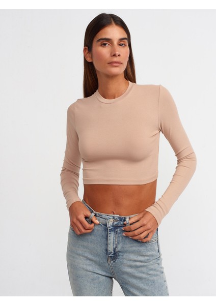 30349 Bisiklet Yaka Uzun Kollu Top-Bej