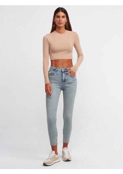 30349 Bisiklet Yaka Uzun Kollu Top-Bej modelleri