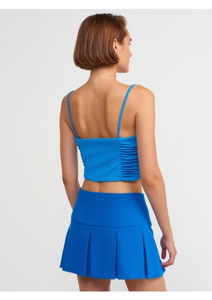 20129 Büzgülü Detaylı Askılı Crop Top-Mavi fiyatları