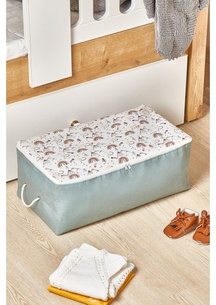 Rainbow Serisi Keçe Kumaş Küçük Boy Hurç 52x28x21 cm – Mavi Beyaz Renkli Düzenleme ve Saklama Çantası