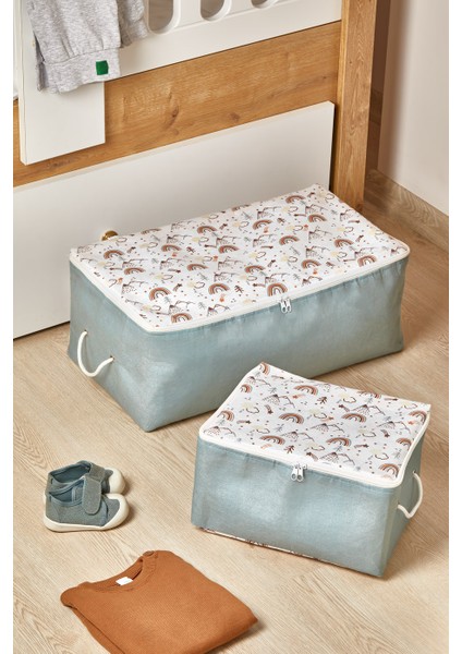 Rainbow Serisi Keçe Kumaş Küçük Boy Hurç 52x28x21 cm – Mavi Beyaz Renkli Düzenleme ve Saklama Çantası fiyatları