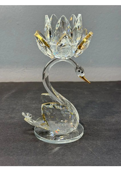 Dekoratif Kristal Cam Tekli Lotus Kuğulu Şamdan Gold fiyatları