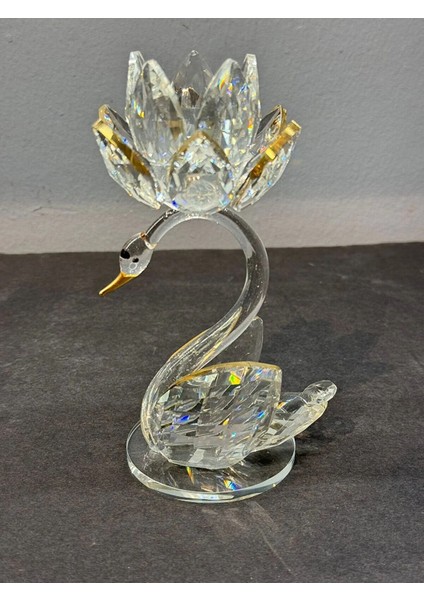 Dekoratif Kristal Cam Tekli Lotus Kuğulu Şamdan Gold modelleri